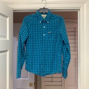 Mens small blue checkered hollister button down
